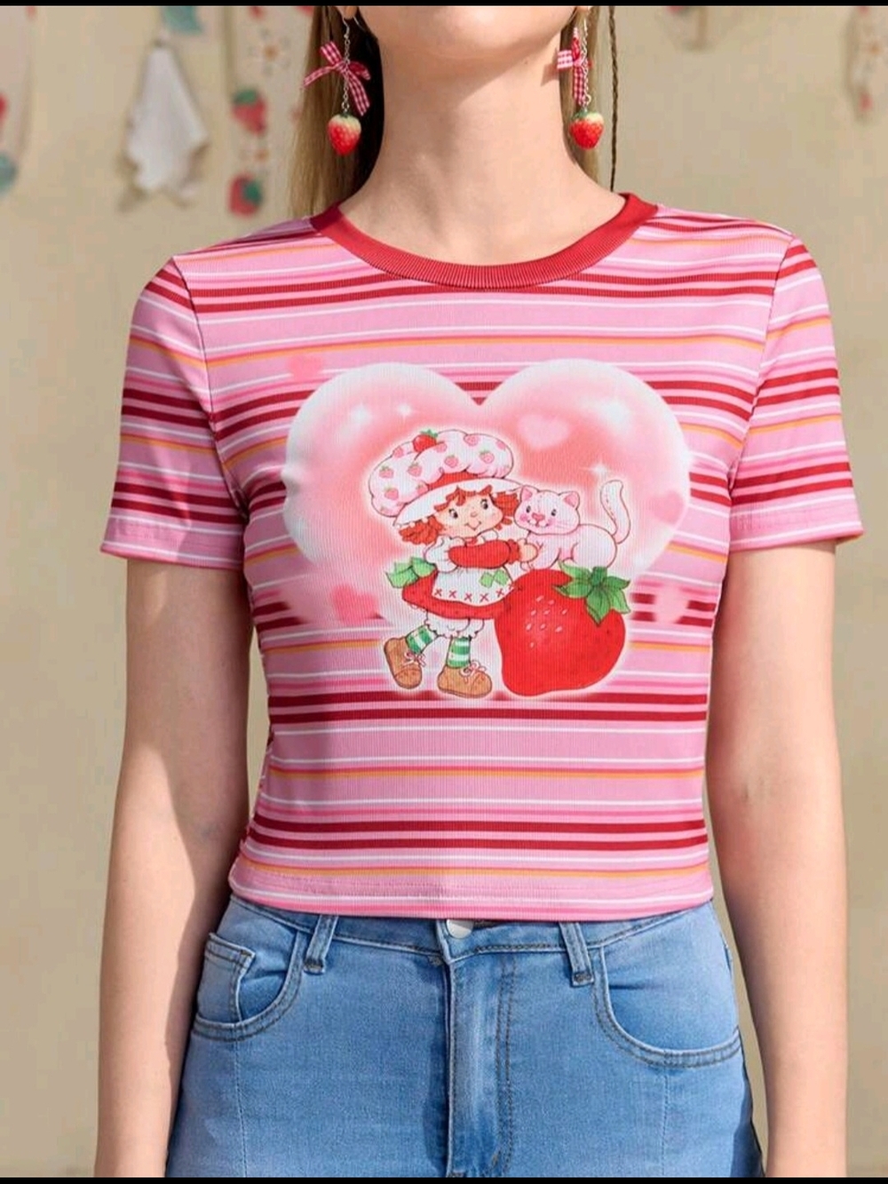 Pink Strawberry Shortcake Graphic Crop Tee